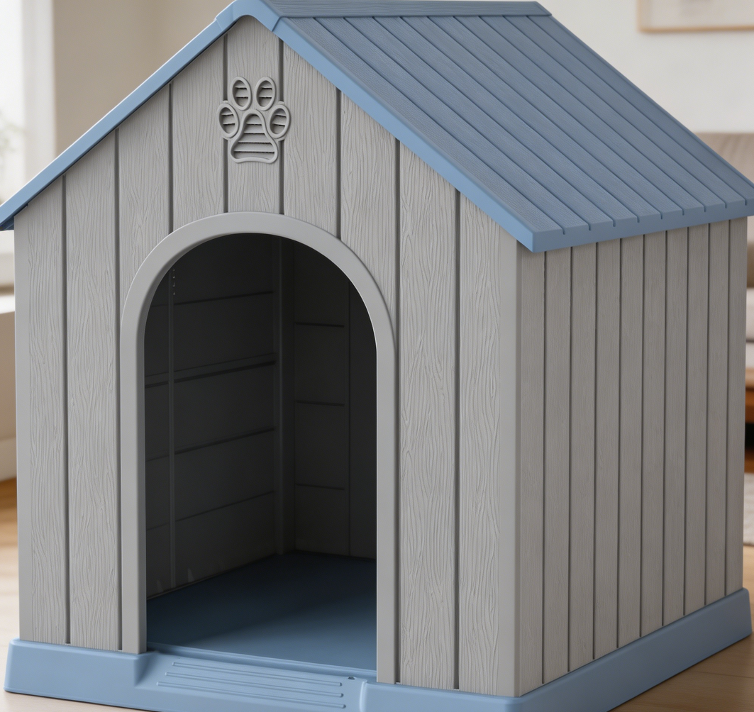 Light Blue Plastic Dog House with Elevated Floor & Vents - Image 2