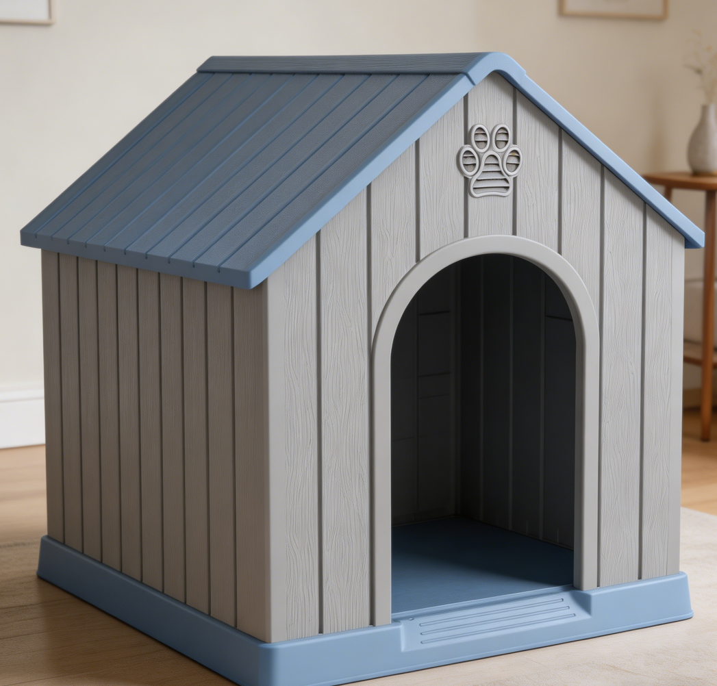 Light Blue Plastic Dog House with Elevated Floor & Vents
