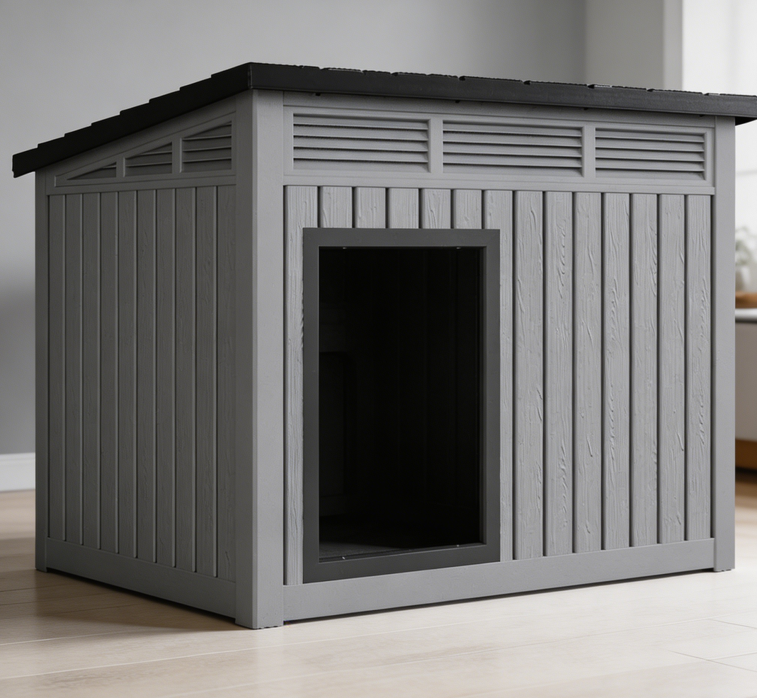 Grey Waterproof Dog House with Openable Roof - Image 2