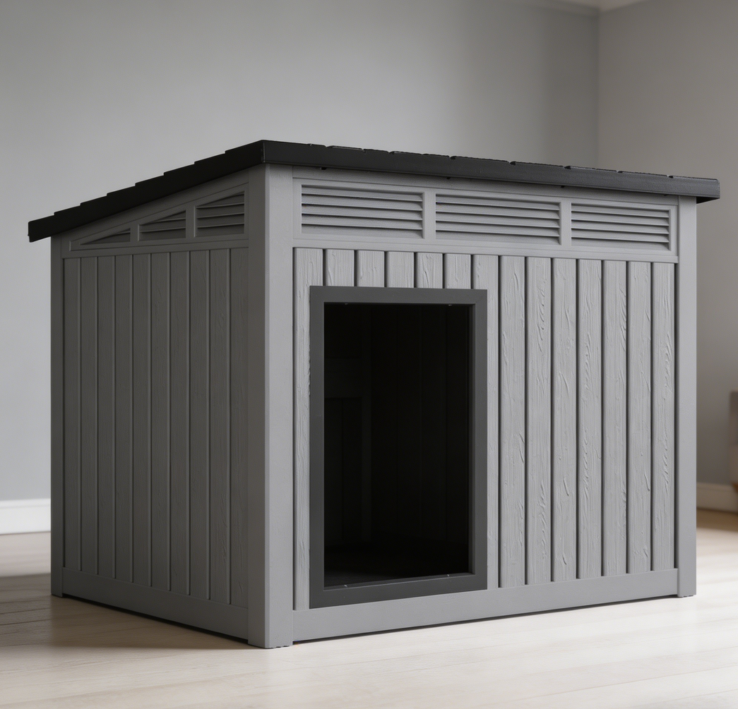 Grey Waterproof Dog House with Openable Roof