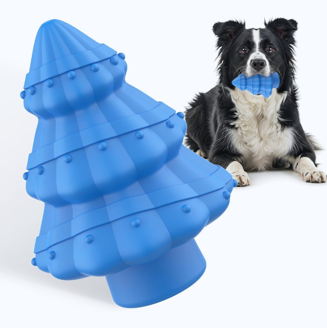 5-Pack Blue Christmas Tree Natural Rubber Squeaky Chew Toy