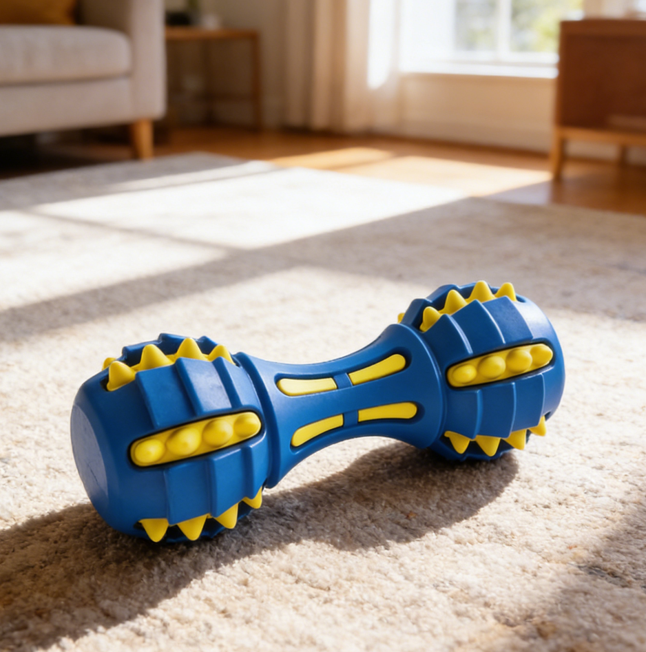 3-Pack Blue Dumbbell Natural Rubber Squeaky Chew Toy - Image 2
